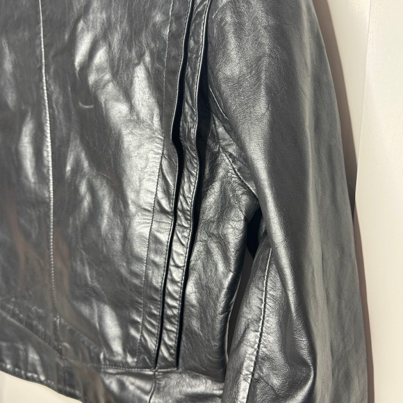 Leather Loft 90's Vintage Womens Cropped Black Moto Biker Jacket Lined Small 5 6 - Picture 11 of 11